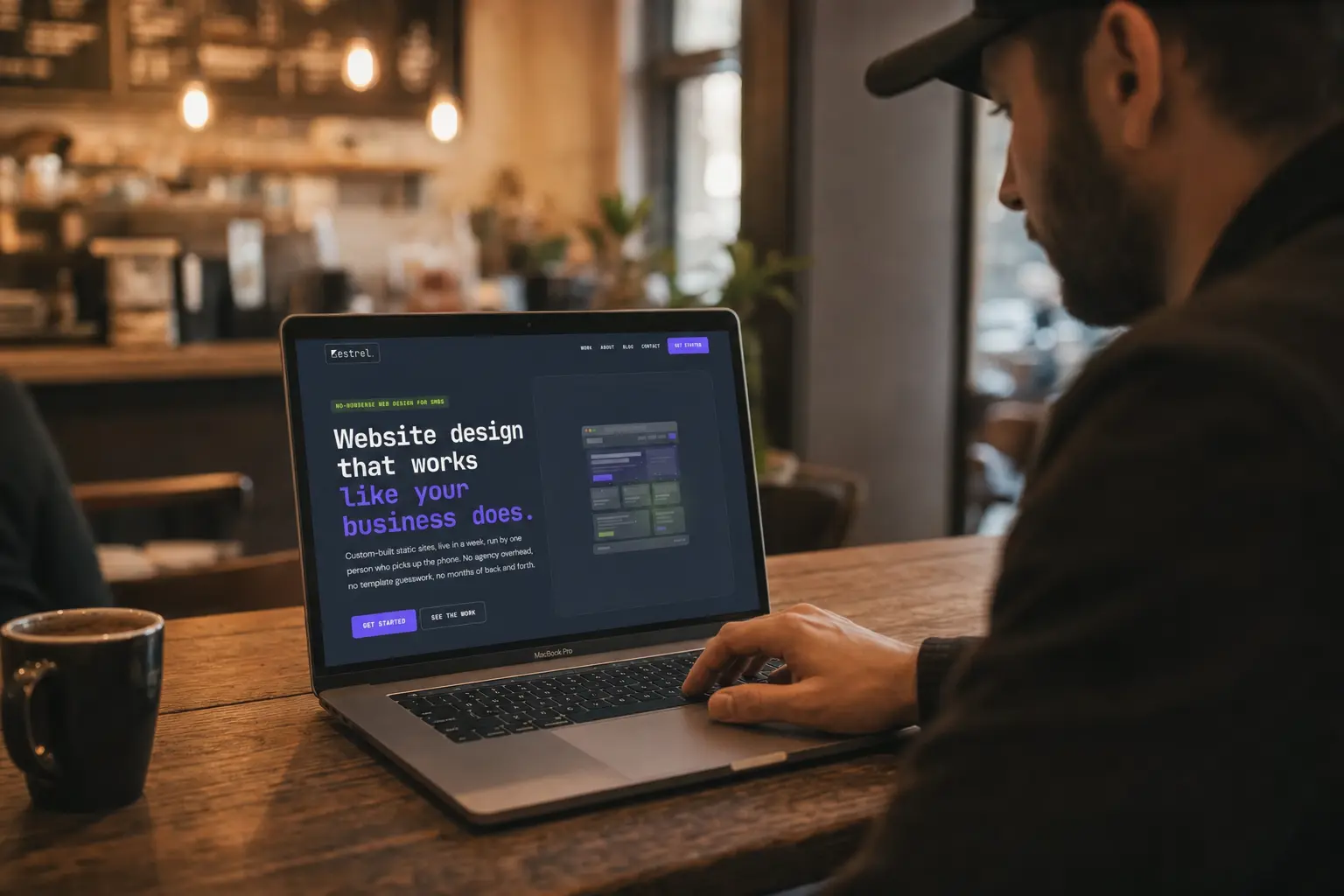 A Kestrel-built site shown on a laptop